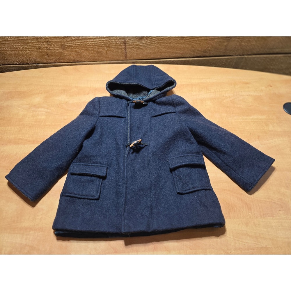 Cute Togs Kids Navy Blue Wool Blend Hooded Duffle Toggle Coat Made in USA